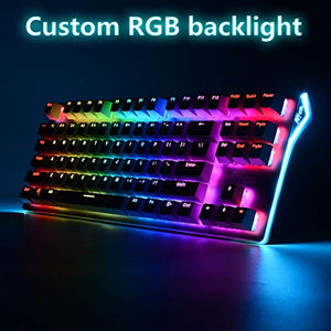 RGB Mechanical Keyboard 87-Key RGB LED Backlit Wireless Bluetooth 3.0 /USB Wired Multi-Media Mechanical Gaming Keyboard for PC/Smartphone/Laptop （Rechargeable Battery） Black Blue Switch
