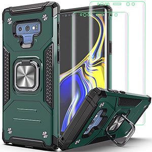 AYMECL for Galaxy Note 9 Case, Note 9 Case with Self Healing Flexible TPU Screen Protector [2 Pack], Military Grade Double Shockproof with Kickstand Protective Case for Samsung Note 9-Dark Green