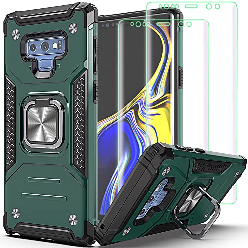 AYMECL for Galaxy Note 9 Case, Note 9 Case with Self Healing Flexible TPU Screen Protector [2 Pack], Military Grade Double Shockproof with Kickstand Protective Case for Samsung Note 9-Dark Green