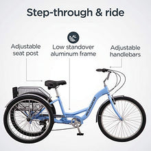 Load image into Gallery viewer, Schwinn Meridian Adult Trike, Three Wheel Cruiser Bike, 7-Speed, 26-Inch Wheels, Cargo Basket, Periwinkle
