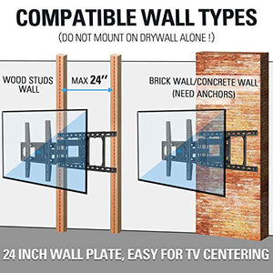 Mounting Dream TV Mount Full Motion TV Wall Mounts for 26-55 Inch Flat Screen TV, Wall Mount TV Bracket with Dual Arms, Max VESA 400x400mm and 99 LBS, Fits 16", 18", 24" Studs MD2380-24K TV Mounts
