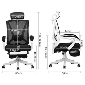 Hbada Reclining Office Desk Chair | Adjustable High Back Ergonomic Computer Mesh Recliner | White Home Office Chairs with Footrest and Lumbar Support
