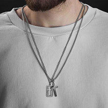 Load image into Gallery viewer, Steve Madden 28" Oxidized Stainless Steel Box and Curb Chain Cross Pendant and Dogtag Duo Necklace Set For Men
