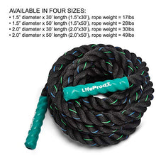 Load image into Gallery viewer, LIFEPRODX Battle Rope with Anchor kit - Weight and Gym Exercise Equipment for Home or Outdoor Fitness Workout (1.5" X30') Muscle Building - Cardio Workout - Arm Strength Training and Conditioning
