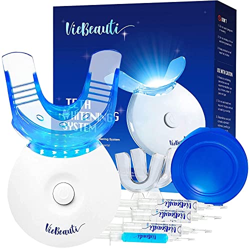 VieBeauti Teeth Whitening Kit - 5X LED Light Tooth Whitener with 35% Carbamide Peroxide, Mouth Trays, Remineralizing Gel and Tray Case - Built-In 10 Minute Timer Restores Your Gleaming White Smile