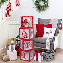 Load image into Gallery viewer, Christmas Decorations Red Black Plaid Noel Box,Large Transparent Noel Blocks Decorations for Fireplace Christmas Tree Decorations Home Decor Holiday Party Decorations
