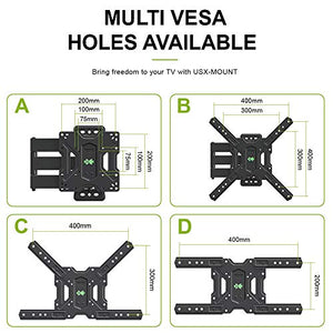USX MOUNT Full Motion Swivel Articulating Tilt TV Wall Mount Bracket for 26-55" LED, OLED and 4K TVs, TV Mount Fit for 32, 40, 50 TV with VESA Up to 400x400mm-Weight Capacity Up to 60lbs