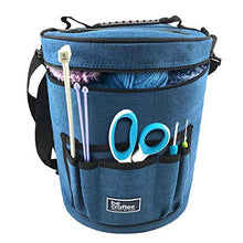 Load image into Gallery viewer, BeCraftee Crochet Bag - Large Craft Organizer to Store Crocheting &amp; Knitting Supplies - Portable Yarn Storage with 7 Pockets for Tools, Shoulder Strap and Handle - Blue
