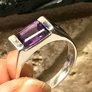 Genuine 2ct Purple Amethyst 925 Solid Sterling Silver Men's Ring Size 6, 6.75, 7, 7.75, 8, 9.75, 10, 10.75, 11, 11.75, 12