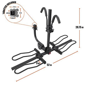 BV 2-Bike Bicycle Hitch Mount Rack Carrier for Car Truck SUV - Tray Style Smart Tilting Design (2-Bike Carrier)