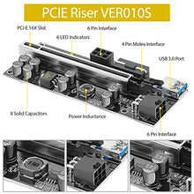 Load image into Gallery viewer, PCIE 1 to 4 Adapter Riser Card with PCIE Riser Express Cable 1x to 16x Ver010s GPU Riser Express Kits, with LED Graphics Extension PCIE Riser Adapter Card, 24 Inches USB 3.0 Cable, 5 Pack

