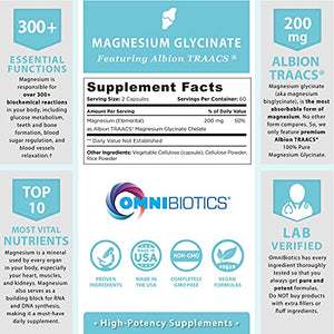 Magnesium Glycinate - 100% Pure Albion TRAACS Bisglycinate Chelate Supplement - 200 mg - 120 Vegetarian Capsules