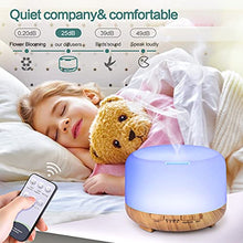 Load image into Gallery viewer, Diffuser with Essential Oils Included, 500ml Aromatherapy Diffuser with Oils Set 6x10mL, Aroma Diffuser with Oils Included Remote Control 14 Led Lights 4 Timers for Office Room Bedroom
