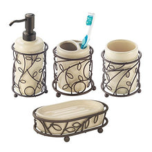 Load image into Gallery viewer, iDesign Twigz Ceramic Toothbrush Holder Stand for Bathroom, Vanity Countertops in Master, Guest, and Kids&#39; Bathrooms, 3.7&quot; x 3.7&quot; x 4.1&quot;, Vanilla and Bronze
