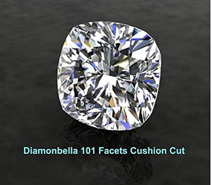 Diamonbella 101 Facets 2 Carat Princess Cushion Cut NSCD Simulated Diamond Ring 925 Silver Platinum Plated Halo (8)