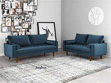 Load image into Gallery viewer, Container Furniture Direct Mid Century Modern Velvet Upholstered Button Tufted Living Room Sofa, 2 Piece Set, Prussian Blue
