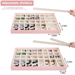Mebbay Stackable Jewelry Trays Organizer with Lid, Jewelry Storage Display Trays for Drawer, Earring Necklace Bracelet Ring Organizer, Set of 3 (Pink)