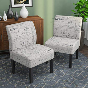 mecor Modern Armless Accent Chairs Set of 2, Upholstered Fabric Dining Chairs w/Solid Wood Legs for Dining Living Room Sofa (Letter-Print, Beige)