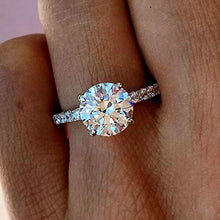 Load image into Gallery viewer, Swarovski Zircon 2 Ct Round-Cut Halo Bridal Ring 925 Silver Accented Brilliant Solitaire Engagement Ring (Silver, 7)
