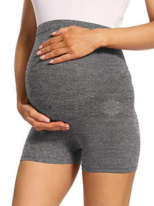 V VOCNI Maternity Biker Shorts for Women Butt Lifting Belly Support Workout Running Booty Sweat Shorts Grey Small