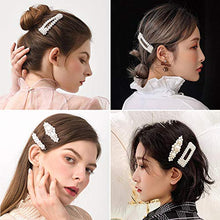 Load image into Gallery viewer, Pearl Hair Barrettes for Women Girls, Funtopia 18pcs Fashion Sweet Artificial Pearl Hair Clips Geometric Barrette Decorative Bobby Pins Bow Alligator Clips for Party Wedding Daily, Applies to Bun Updo
