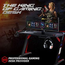 Load image into Gallery viewer, CNASA Gaming Desk,Premium Home Office PC Computer Table for Gamer Pro, Black Gaming Desks Workstation with RGB LED Lights,Cup Holder, Headphone Hook,Storage and 2 Cable Management Holes
