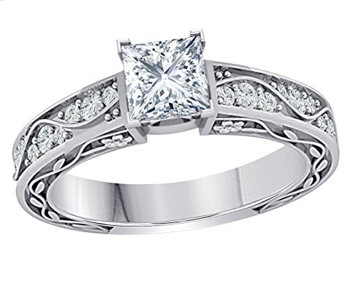 Jewelryhub 1.00 CT Princess Cut CZ Diamond .925 Sterling Silver Flower Look Cute Engagement Wedding Ring For Womens