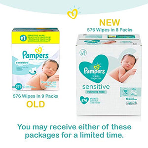 Pampers Baby Wipes Sensitive Perfume Free 8X Refill Packs (Tub Not Included) 576 Count