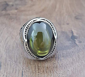 Handmade 925K Sterling Silver Mens Ring With Cubic Zircon Peridot color Stone