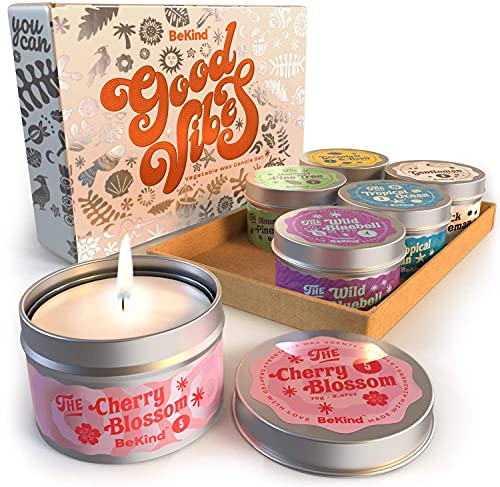 Bekind Good Vibes Scented Candles Set - Candles for Home, Aromatherapy - Natural Soy Wax and Essential Oils Fragrance - Gifts for Women, Mom, Best Friend, Daughter, Wife, Birthday