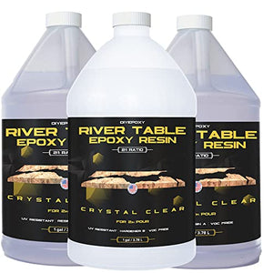 Epoxy Resin for River Table - UV Resistant Crystal Clear Epoxy Resin Kit - 2:1 Ratio for River Table Deep Pour/Casting Resin, Live Edge Epoxy Table (3 Gallon Kit)