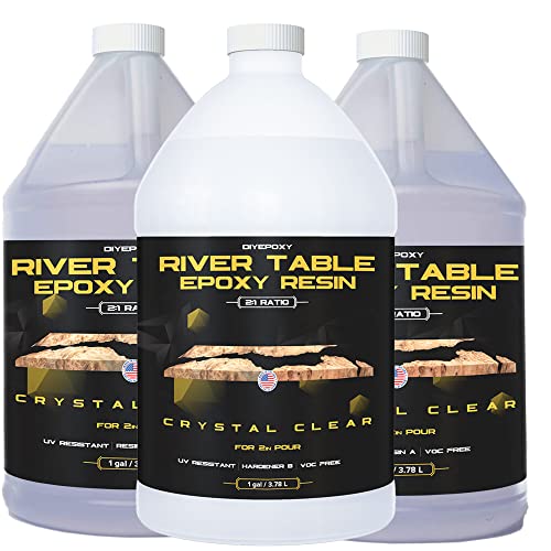 Epoxy Resin for River Table - UV Resistant Crystal Clear Epoxy Resin Kit - 2:1 Ratio for River Table Deep Pour/Casting Resin, Live Edge Epoxy Table (3 Gallon Kit)
