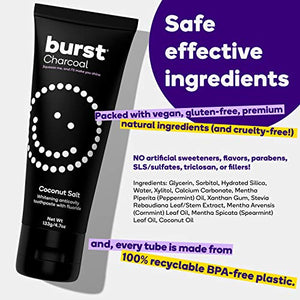 BURST Charcoal Toothpaste for Whitening Teeth, Toothpaste for Sensitive Teeth, SLS Free, Coconut Salt, 4.7oz, 2-Pack