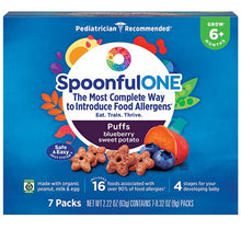 Load image into Gallery viewer, SpoonfulONE Early Allergen Introduction Puffs | Smart Feeding Snack for an Infant or Baby 6+ Months | Certified Organic (Blueberry Sweet Potato, 7 Pack)
