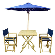 Load image into Gallery viewer, Zew 4-Piece Bamboo Outdoor Backyard Patio Set with Square Table, 2 Folding Canvas Chairs and Umbrella, White
