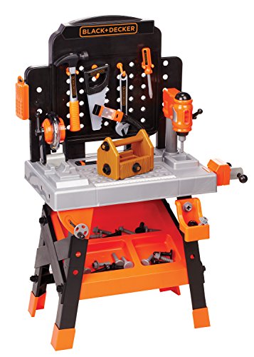 BLACK + DECKER Power Tool Workshop - Play Toy Workbench for Kids with Drill, Miter Saw and Working Flashlight - Build Your Own Tool Box – 75 Realistic Toy Tools and Accessories