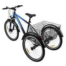 Load image into Gallery viewer, Viribus 7 Speed Mountain Tricycle with Adjustable Handlebars and Seat Three-Wheel Adult Bicycle for Men and Women Complete Beach Cruiser Trike with Basket Lights Bell for Adults (Blue1, 24inch)
