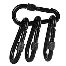 Load image into Gallery viewer, BEWISHOME 4 Pack Carabiner Solid Metal D Clips Black Carabiner with Heavy Duty 500LBS Screw Gate Multifunctional Hammock Locking for Outdoor Traveling Backpacking Black HDK02H
