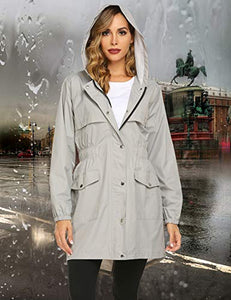 Avoogue Womens Rain Coat Waterproof Lightweight Rain Jacket Active Hooded Women's Trench Coats Grey