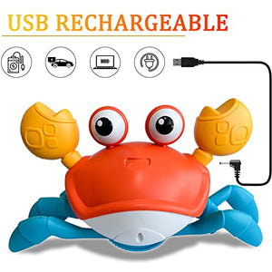 Drissair Crawling Crab Baby Toy with Music and LED Light Up for Kids, Toddler Interactive Learning Development Toy with Automatically Avoid Obstacles, Moving Toy for Boys Girls (Orange)