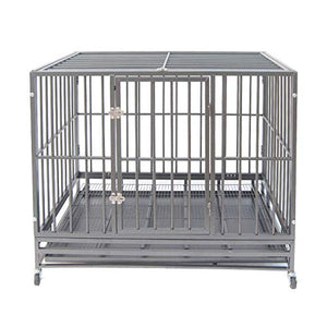 Polar Aurora Pet Dog Cage Heavy Duty Strong Metal Crate Kennel Playpen w/Lockable 4 Wheels&Tray (42, Grey)