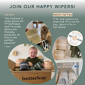 Betterway Bamboo Toilet Paper 3 PLY - Eco Friendly, Sustainable Toilet Tissue - 12 Double Rolls & 360 Sheets Per Roll - Septic Safe - Organic, Plastic Free, Compostable & Biodegradable - FSC Certified