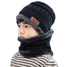 Load image into Gallery viewer, XYIYI Kids Winter Knit Hat and Scarf Set, 2Pcs Warm Fleece Lining Beanie Cap and Scarf for 5-14 Year Old Boys Girls (Black)
