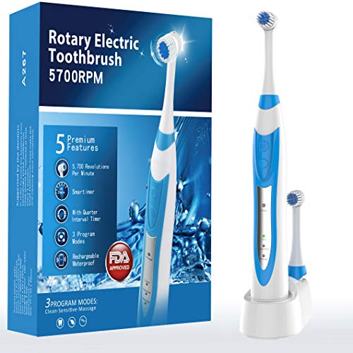 Electric Toothbrush, Rotating Electric Toothbrushes for Adults, USB Rechargeable Sonic Tooth Brush Powerful Electronic Toothbrush with 3 Modes, Smart Timer and IPX7 Waterproof