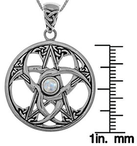 Jewelry Trends Celtic Crescent Moon Pentacle Star Sterling Silver Pendant Necklace 18" Moonstone