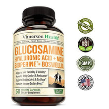 Load image into Gallery viewer, Glucosamine Sulfate with Hyaluronic Acid. Bioperine, MSM, Boswellia. Occasional Joint Pain Relief Supplement. Aids Healthy Inflammatory Response, Anti-Oxidant Properties Pills for Back, Knees, Hands
