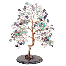 Load image into Gallery viewer, Jovivi Amethyst Amazonium Crystal Quartz Money Tree Chipped Tumbled Gemstones on Geode Agate Slices Base Feng Shui Ornaments Home Living Room Table Office Decoration for Wealth and Luck
