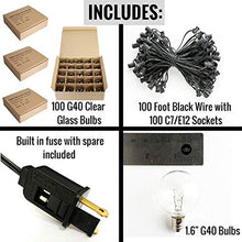 Load image into Gallery viewer, 100 Foot Globe String Lights - 105 G40 Clear Bulbs (5 Extra) - Black Wire - Outdoor String Lights for Patio Cafe Bistro Deck Backyard Market Party and Wedding Lighting
