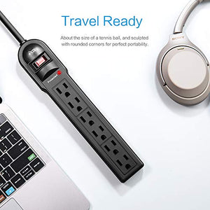 KMC 6-Outlet Surge Protector Power Strip 2-Pack, 900 Joule, 4-Foot Cord, Overload Protection, Black