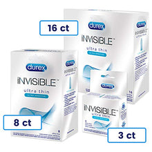 Load image into Gallery viewer, Condoms, Ultra Thin Lubricated Natural Latex, Durex Invisible Condoms, 8 Count - Ultra Sensitive, Lubricated, Transparent
